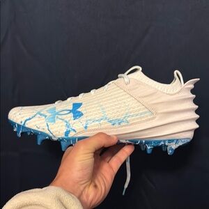 Under Armour White and Light Blue Athletic Cleats